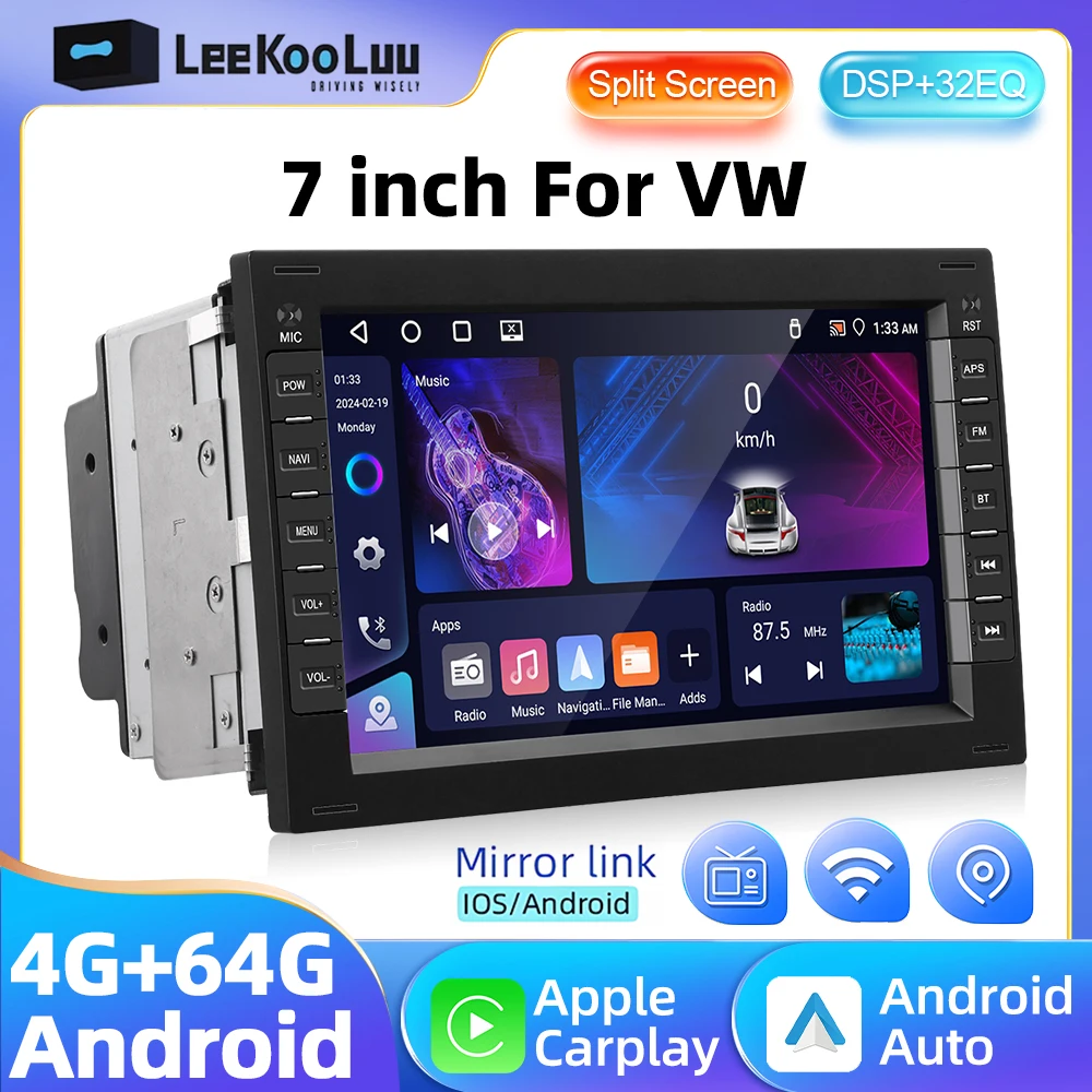 LeeKooLuu Autoradio Android GPS 4 + 64G Per Volkswagen VW BORA POLO MK3 4 PASSAT B5 Jetta Golf 4 T4 T5 Carplay Android Auto Player
