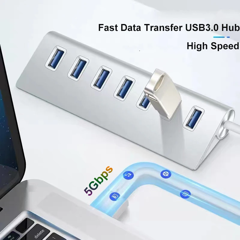 USB 3.0 HUB 7 พอร์ตอลูมิเนียมความเร็วสูง Splitter OTG อะแดปเตอร์ USB C Docking Station หลายพอร์ตสําหรับ MacBook อุปกรณ์เสริมคอมพิวเตอร์