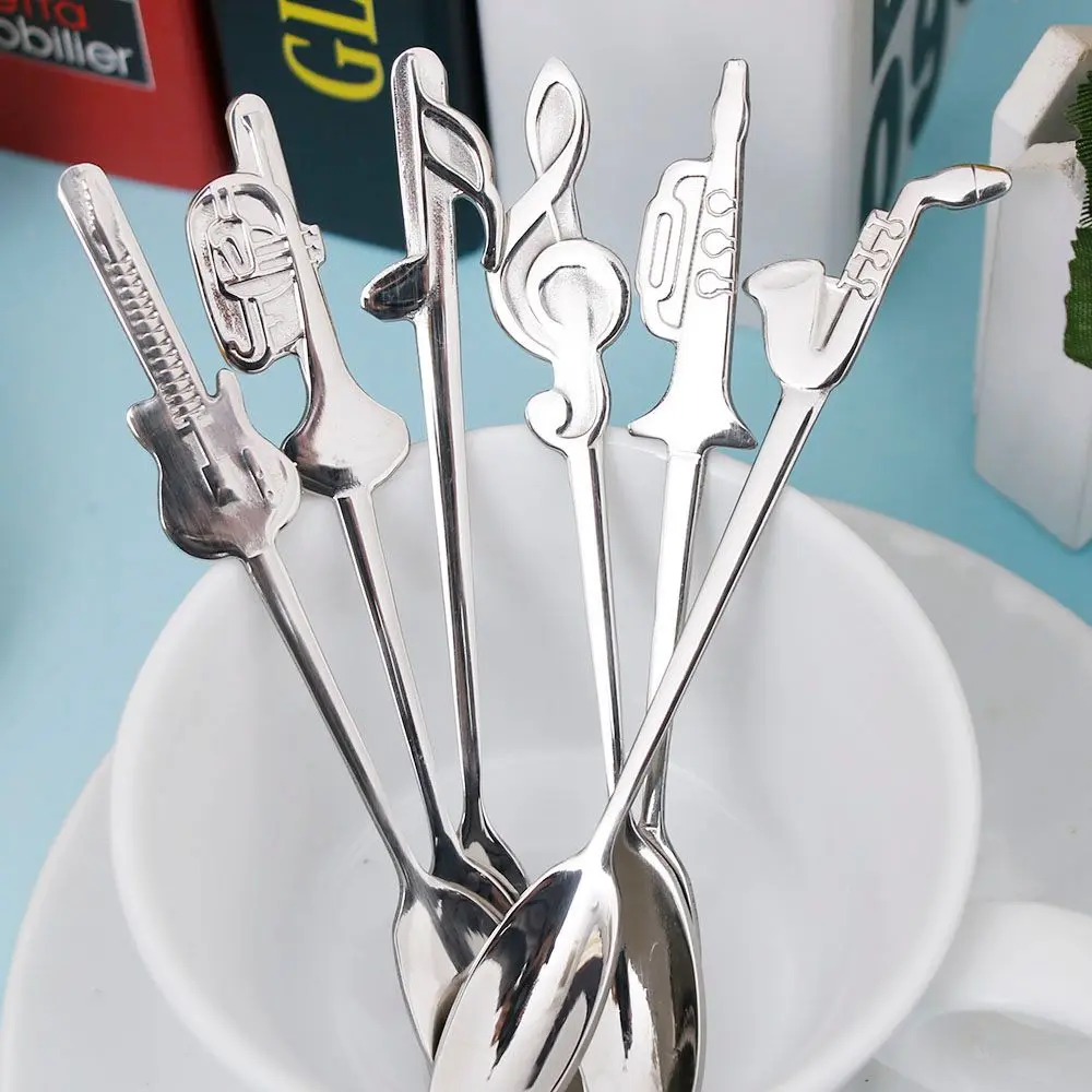 1pc Stainless Steel Coffee Tea Spoon Music Symbol Long Handle Creative Spoon Drinking Tools Kitchen Gadget Flatware Tableware view 3