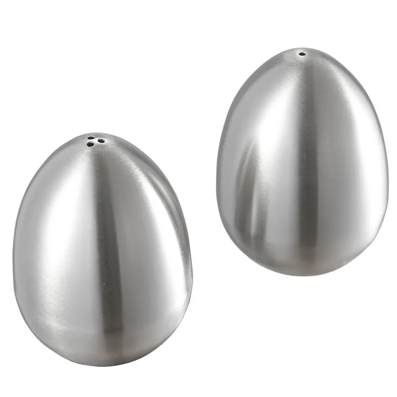 2 Pieces Stainless Steel Pepper Shaker Egg Shaped Salt Shaker Set Seasoning Organizer  Cooking Tools