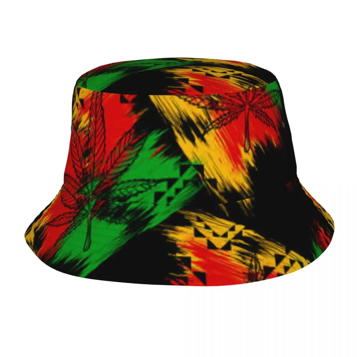 Reggea Leaves Print Bucket Hat Bob Fisherman Cap Outdoor Travel Sun Visor Fashion Panama