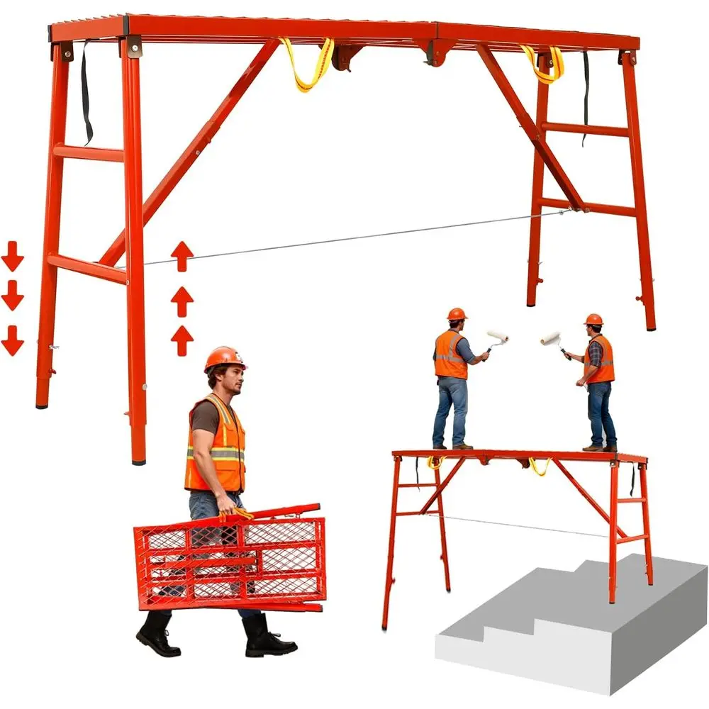 olding Scaolding Platorm 69"x52.7"x15", 880 Lbs acity, 5-Level（33.8-52.7“） Height Adjustable Work Platorm with Rhombus Anti-Slip