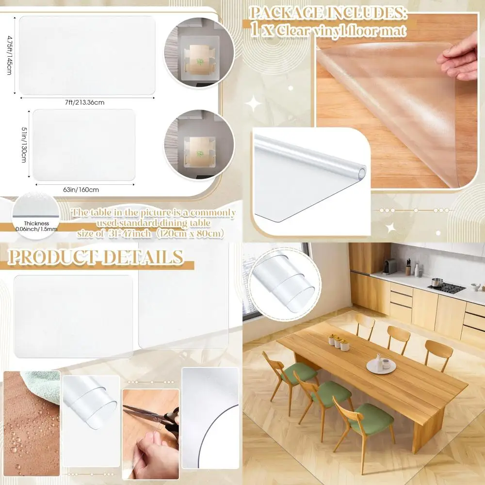 

Большой водонепроницаемый коврик из ПВХ, 4,75' x 7', для обеденной зоны или кухни, идеально подходит для дома и офиса