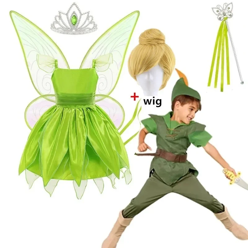 Boys Peter Pan Kids Elf Cosplay Costume Carnival Party COS Tshirt pants Suit girls Tinkerbell Dress Superhero Halloween Costumes