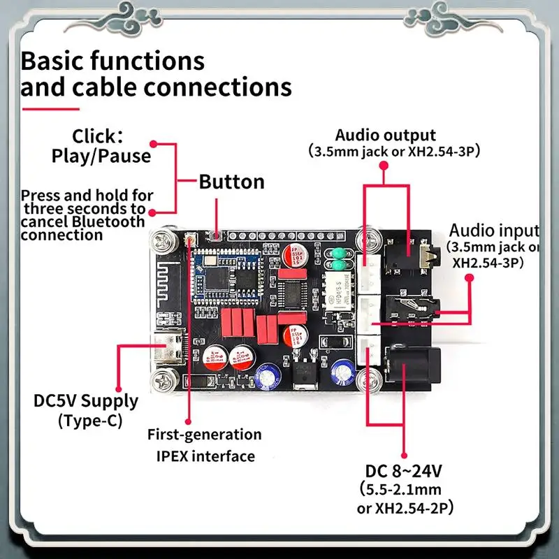 Premium QCC5125 Bluetooth 5.1 Lossless Decorder Board Aptx LDAC Wireless Adapter Lossless Hd Sound Quality Audio Decoder Board
