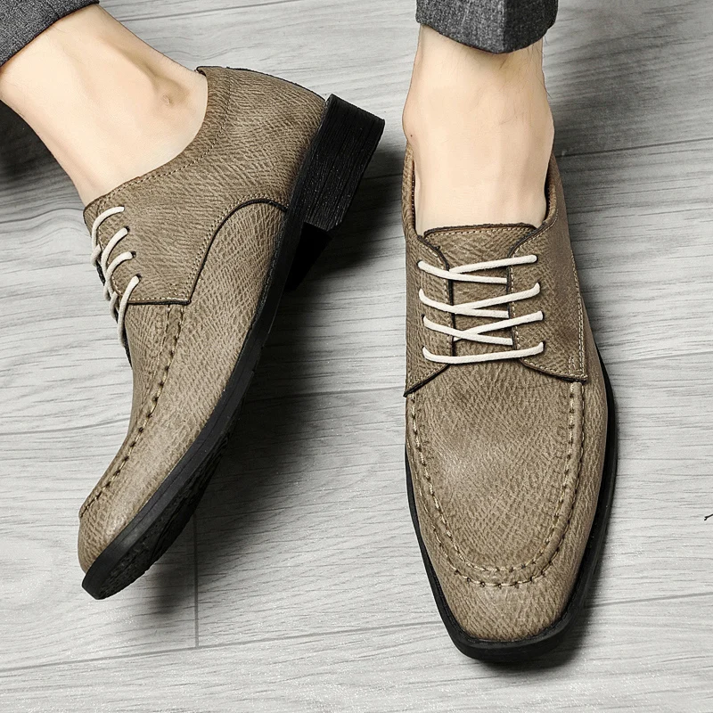 

Осенние мужские модные повседневные кожаные туфли с острым носком, удобные кожаные туфли высокого качества на шнуровке для делового банкета и банкета