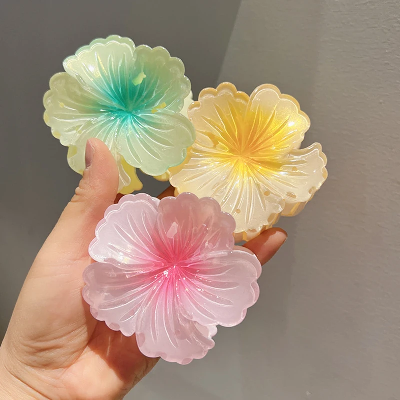 Mode Urlaub Stil Blume Haars pangen für Frauen Mädchen Farbverlauf Farbe Blume Haar Klaue große Hai Clip Haarschmuck