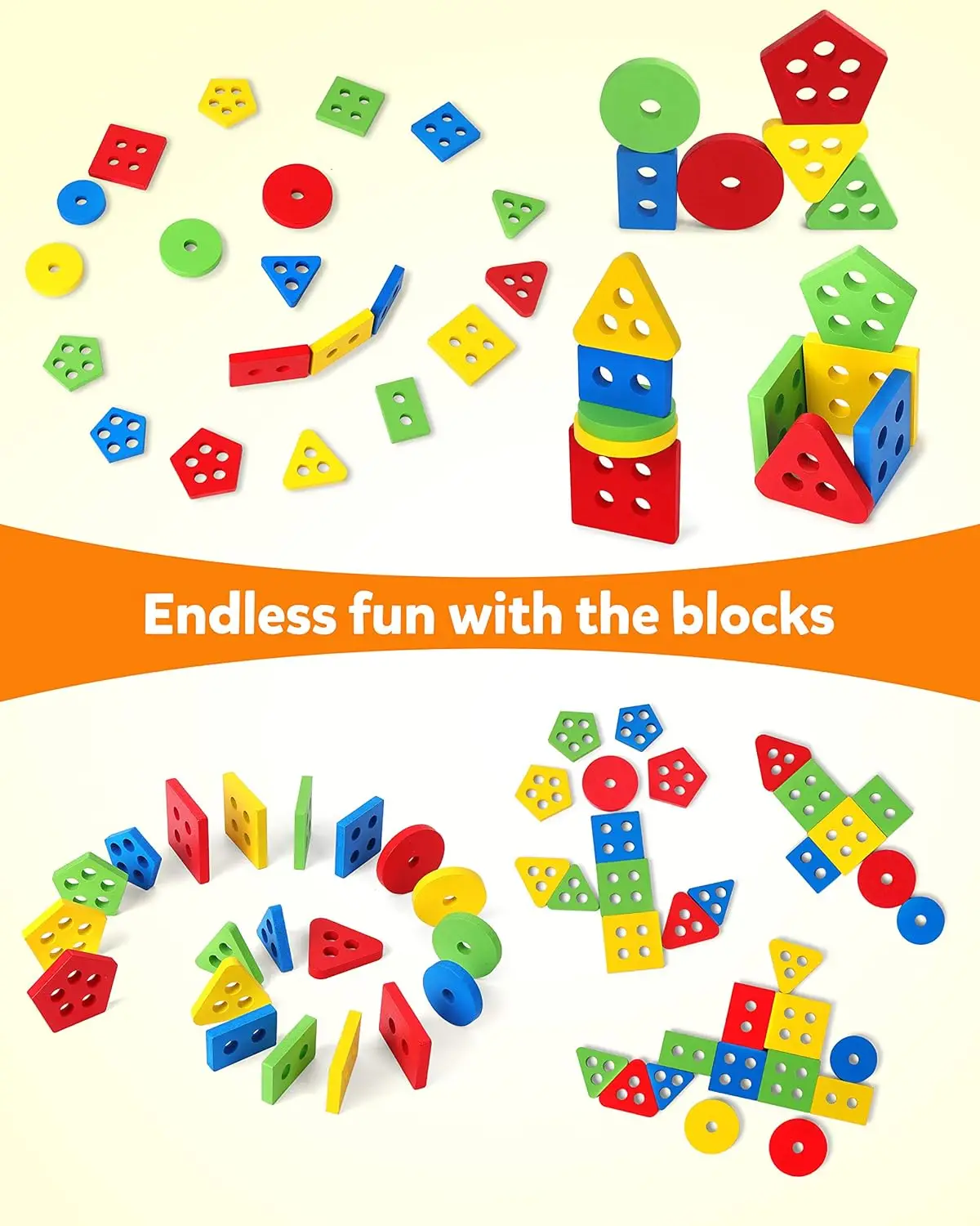 Wooden Sorting Stacking Montessori Toys, Shape Color Recognition Blocks Matching Puzzle Stacker Geometric Board Early Educationa