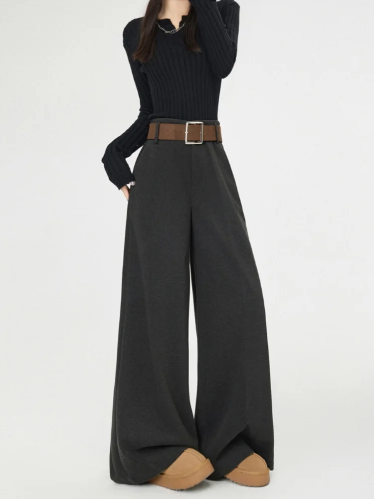 ارتفاع الخصر واسعة الساق Fce اصطف الدنيم السراويل النسائية ثنى البضائع السراويل القهوة اللون تخفيف Sle الكورية Faion