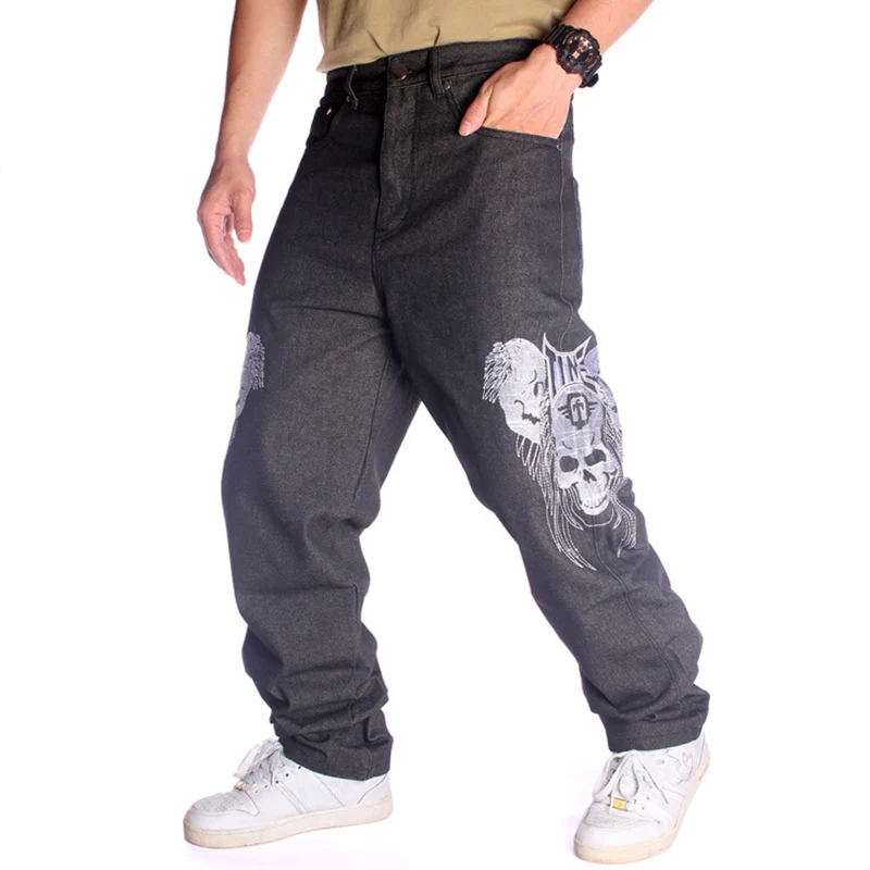 Men's hip hop jeans for man Loose plus large size streetwear baggy denim pants Skull hiphop long trousers