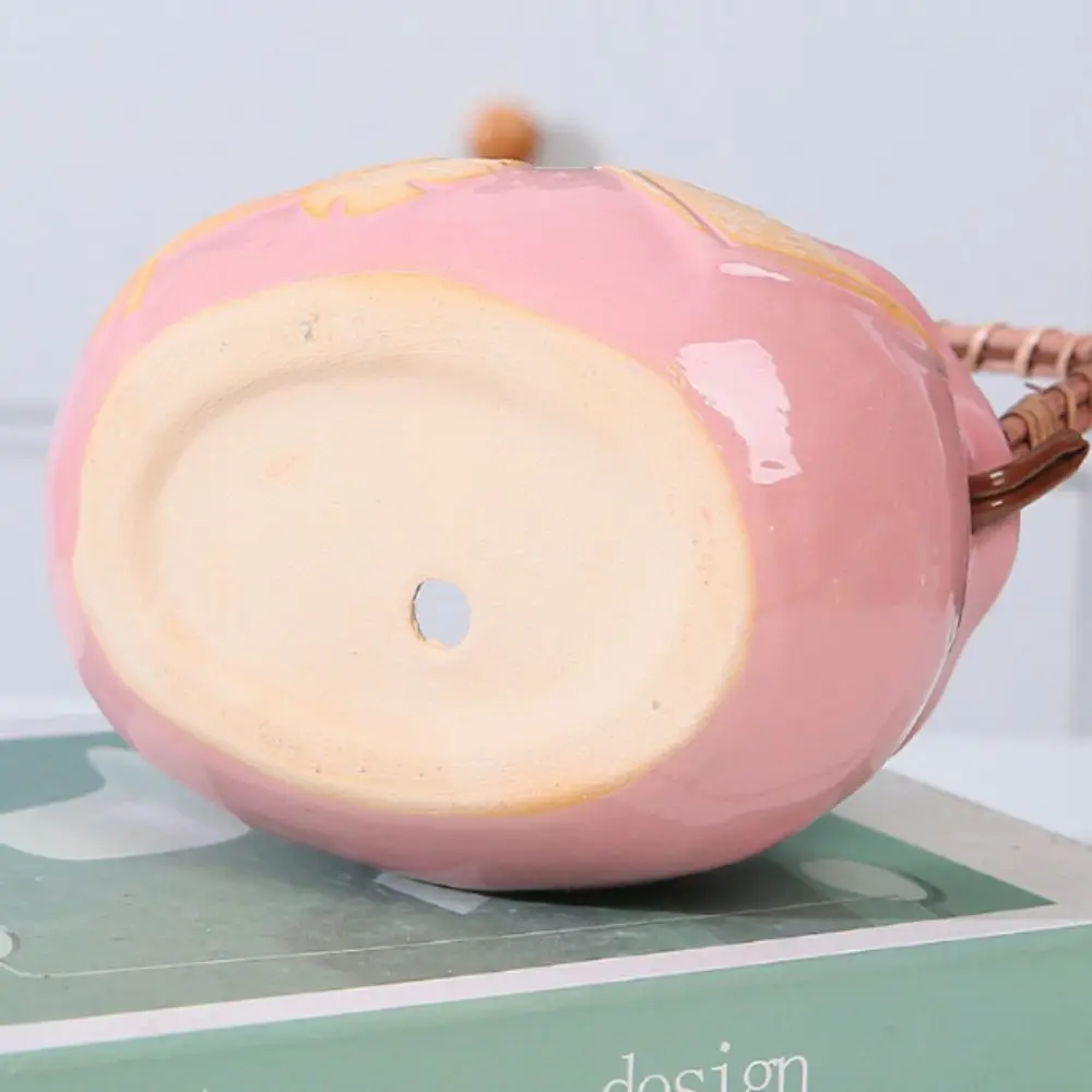 

Corrosion-resistant Ceramic Succulent Planter With Handle Breathable Creative Flower Pot Decorative Nordic Flowerpot Ornament