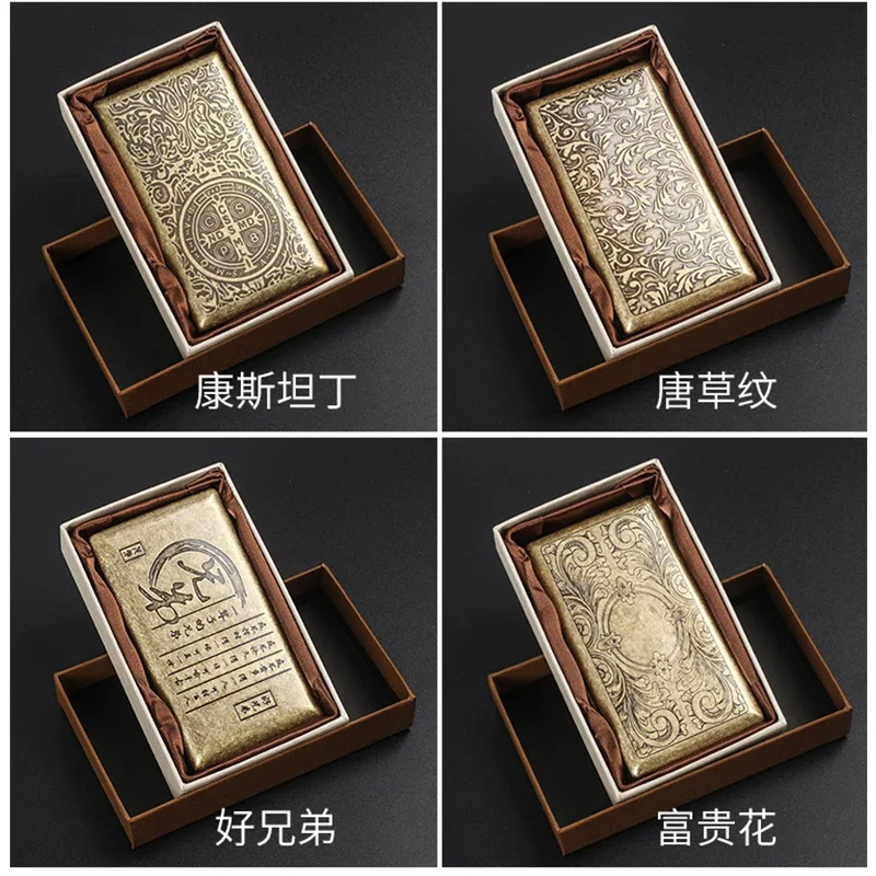 Retro Brass Metal Tobacco Smoking Case Cigarette Box Vintage Antiqued Bronze Cigarette Storage Holder Pocket Case