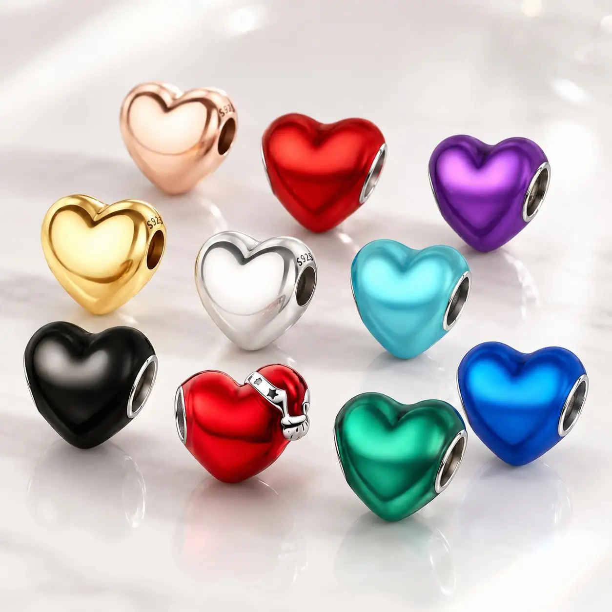 Charms 925 Sterling Silver Simple Multi-Colored Heart Pendant Beads Fit Original Bracelet Necklace DIY Women‘s Fine Jewelry Gift