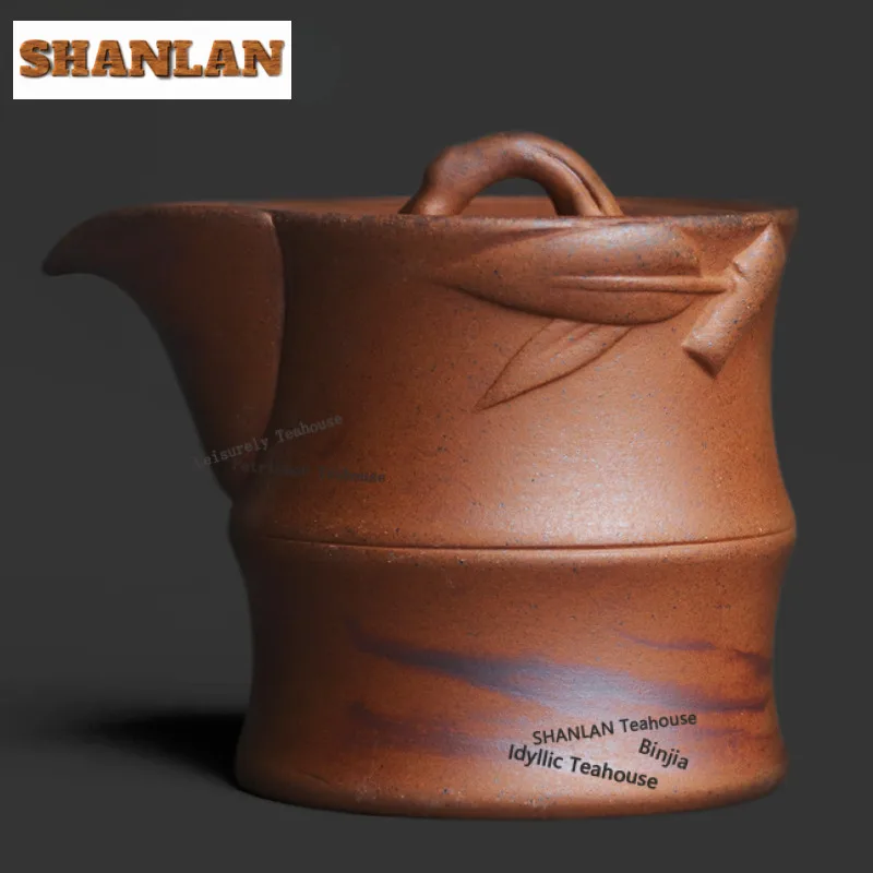 150ml Coarse Pottery Bamboo Rhythm Teapot Handmade Tea Infuser Pot Tea Making Kettle With Filter For Tea Accessories Collection