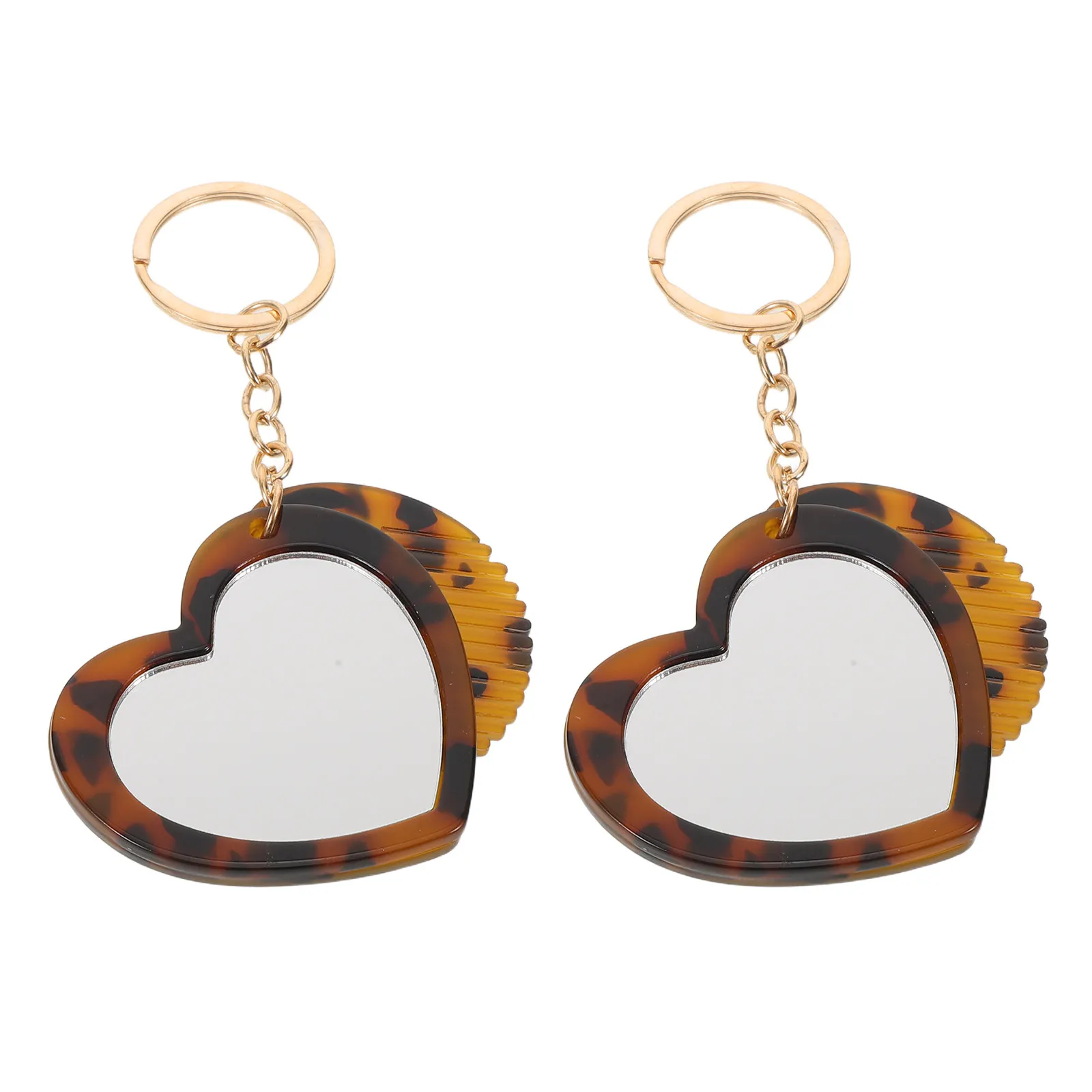 2Sets Heart Shaped Makeup Mirror Keychain with Comb Small Portable Pocket Mirror for Women Travel Touch Up Purse Charm Gift