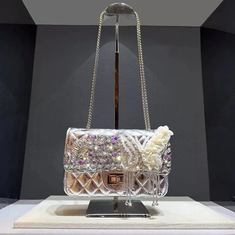 Handmade DIY diamond butterfly small bag women's 2025 new small fragrance diamond chain bag cross-body women's bag silver
