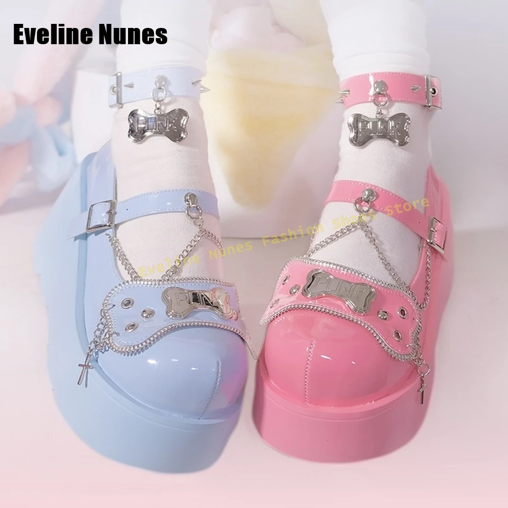 

Y2K Pink Platform Chain Pumps Round Toe Thick Sole Ankle Buckle Metal Decoration Candy Color Sweet Girl Women Shoes 2025 Newest
