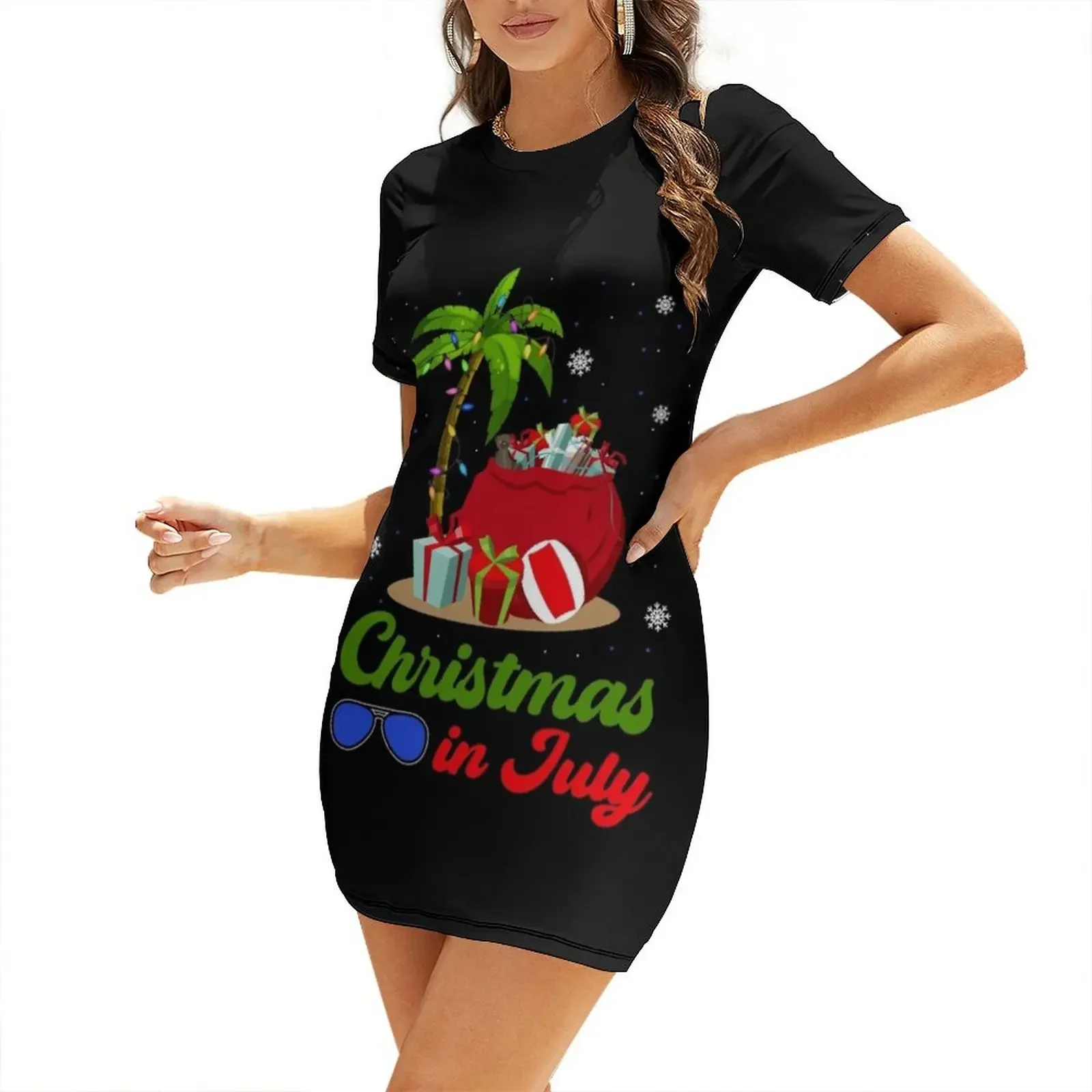 

Christmas in July Palm Tree Xmas Tree Beach Summer Vacation Short-Sleeved Dress wedding dresses for parties beach dress Dress