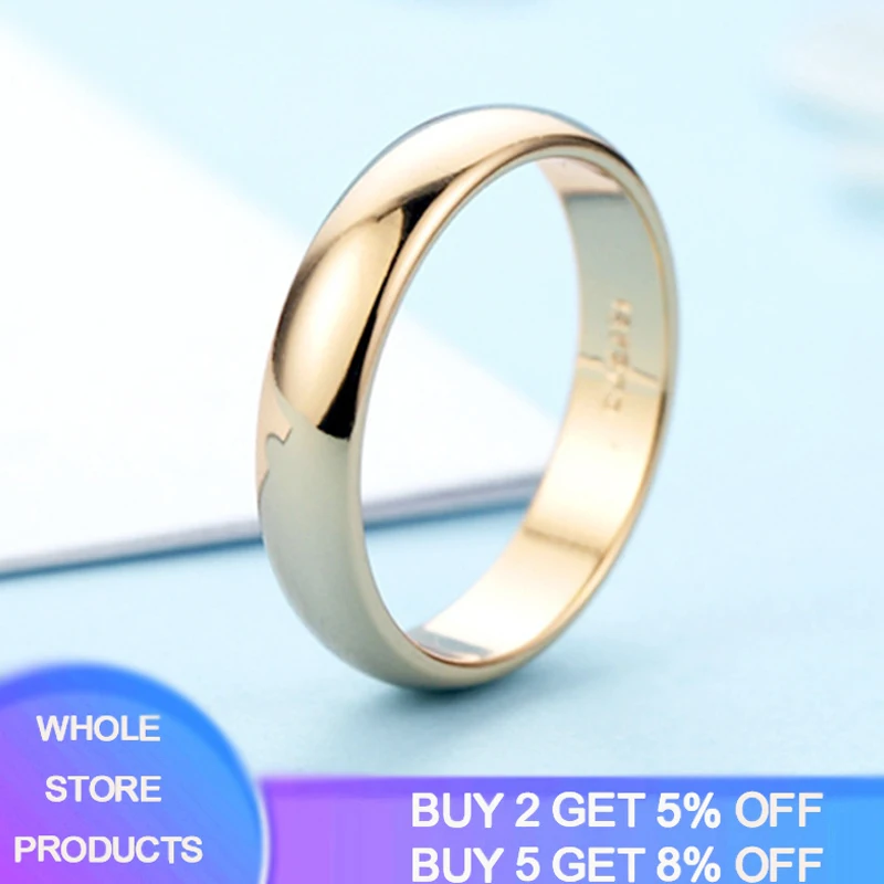 YANHUI Classic  Gold Color Wedding Rings For Women Men Tibetan Silver  Jewelry Engagement Band Smooth 4mm Ring Lover Gift