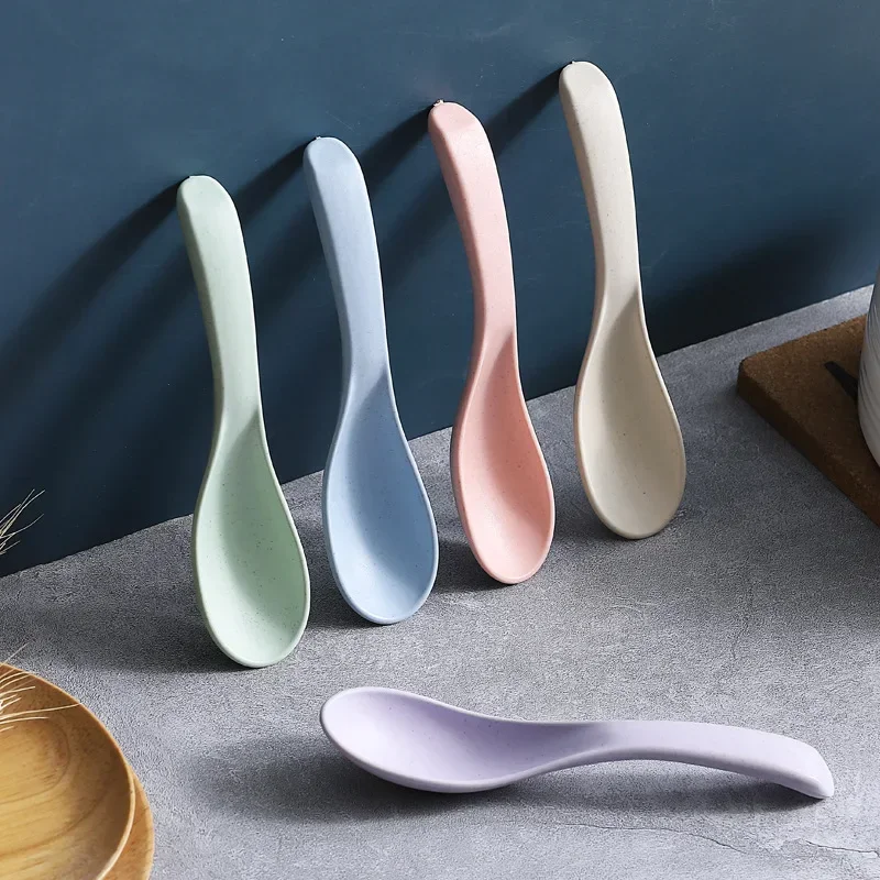 Silica Gel Multifunctional Mixing Spoon Plastic Household Spoons Kitchen Utensils Kitchen Accessories1PCS Wheat Straw Soup Spoon