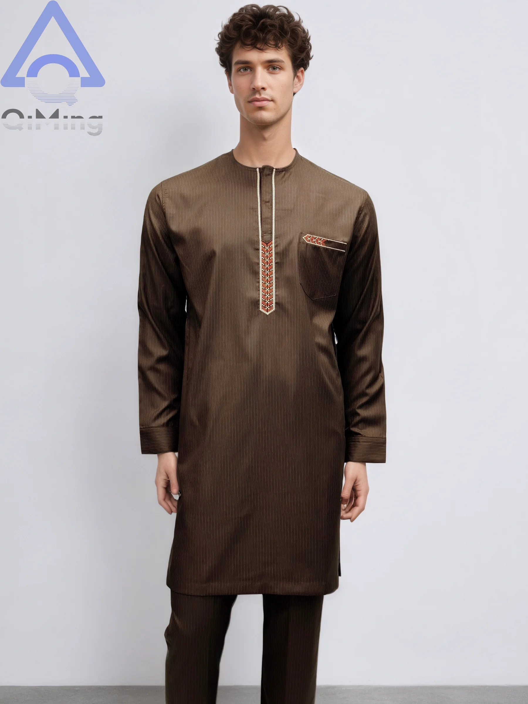 طقم زفاف تقليدي إسلامي أفريقي شيلابا رجل كم طويل 40% قطن مطرز قفطان مغربي متواضع الجلابة العيد الإسلامي #3