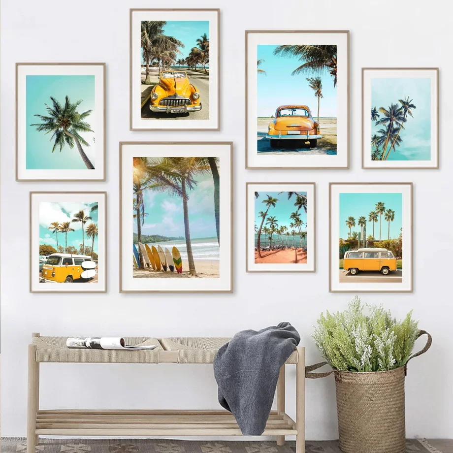 Retro Car Coconut Tree Surfboard Starfish Wall Art Canvas Painting Nordic Posters And Prints Wall Pictures For Living Room Decor