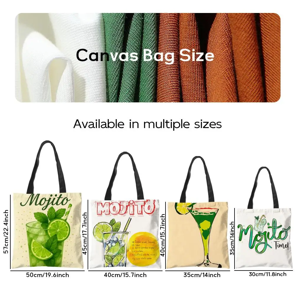 Storage Bags Casual Portable Shoulder Bag Lightweight Shopping Bag Reusable Linen Bag Natural M-Mojito Bar Beach Match