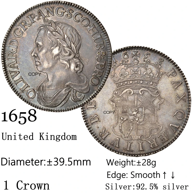 England 1658 90% Silver Coin Copy 1 One Crown Oliver Cromwell: คู่มือการประเมินและแนะนำสำหรับนักสะสมเหรียญประวัติศาสตร์