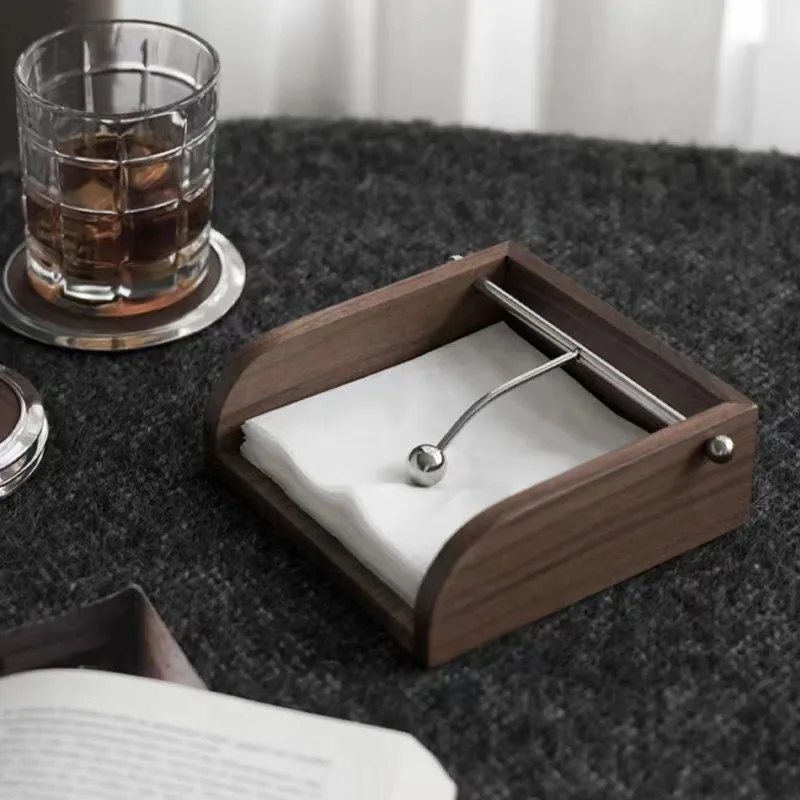 Restaurant hotel tissue box, mahogany fixed-point square napkin box, bracket light luxury stainless steel pumping