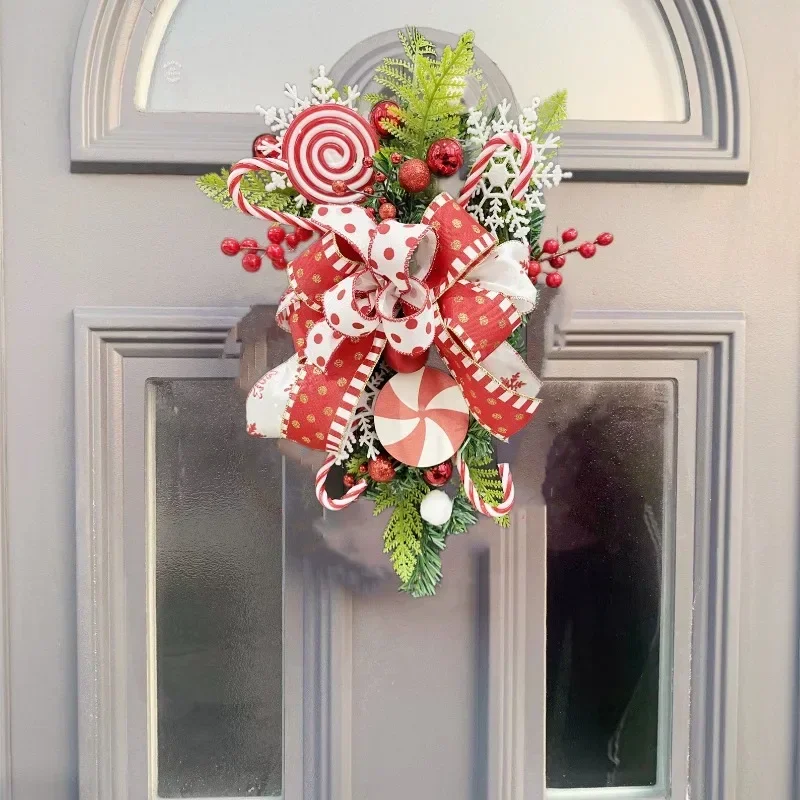 

Christmas Candy Hanging Upside Down Tree Holiday Flower Wreath Handmade Decoration Simulated Flower Wreath