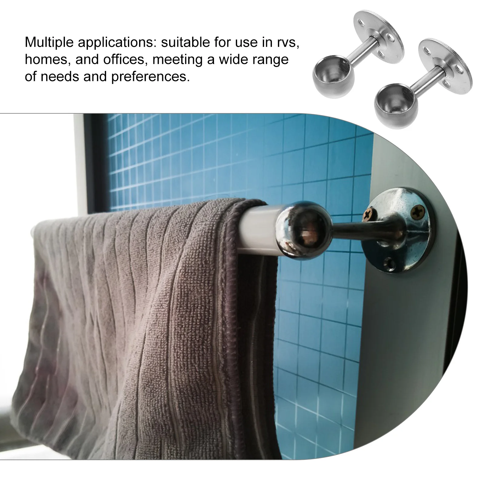 

2 PCS Hang Through Ceiling Curtain Rod Closet Rods RV End Stainless Steel Holder for