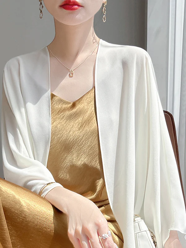 

Summer Thin Me Cover up awl for Skirt Outerwear Anti-Wrinkle Light Weight Loose Chiffon Sunscreen irt Commute Sle V-N...