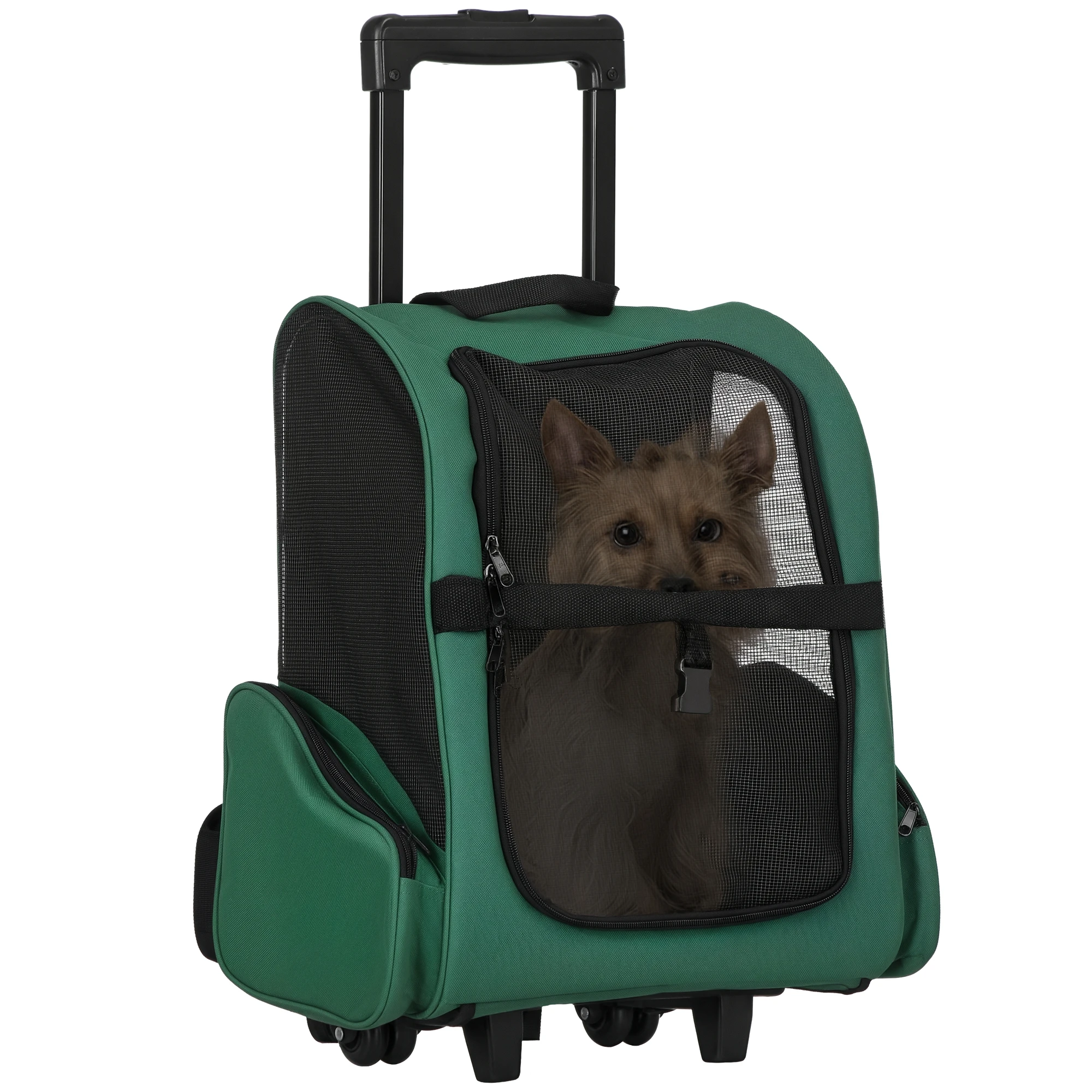 Pawhut Transportín 2 En 1 Para Mascota Carrito Mochila Ruedas 42X25X55 Cm Verde