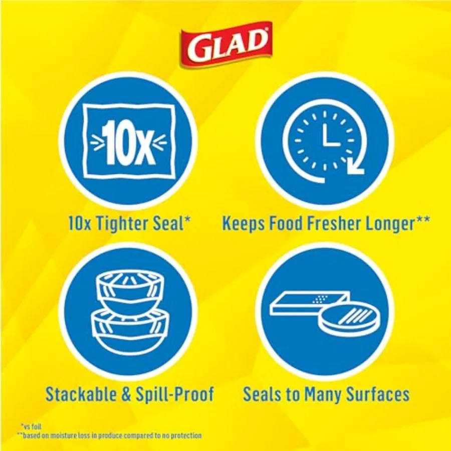 غلاف طعام بلاستيكي من Glad Press'N Seal مكون من 100 لفة قدم مربعة مكونة من 3 قطع مثالية لتخزين المطبخ وإعداد الوجبات والحفاظ على الطعام