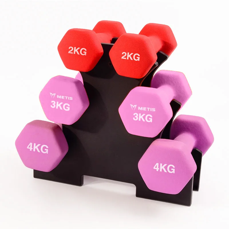 Fitness Gym Weights Hex Neoprene Dumbbell Set with Rack