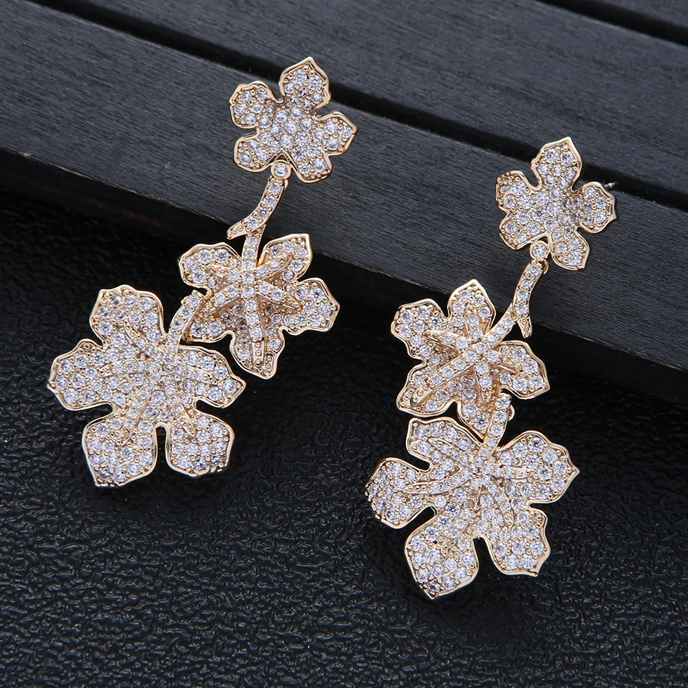 

Luxury Leaf Flower Long Tassel Earring Cubic Zircon Women Engagement Dress Up Earrings Jewelry Party Gift E10313