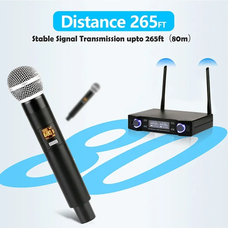 

UHF 2-канальный ручной микрофон, профессиональная двойная беспроводная микрофонная система для дома, караоке, PA-динамик, пение, вечеринка