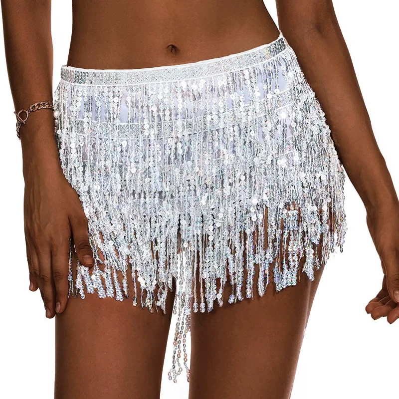 Danse du ventre Costume Latin jupe paillettes brillantes gland ceintures chaîne jupe Club pom-pom girl Football bébé modèle Hula hanche taille écharpe