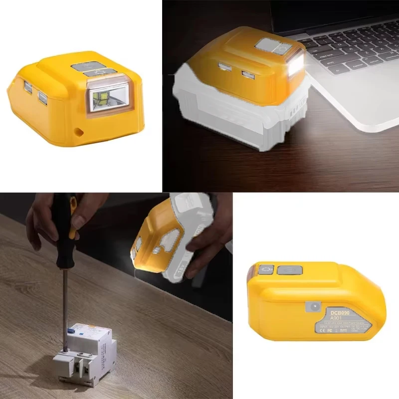 Original Replacement DCB090 Power Source Converter For Dewalt 20v Max 18V Battery Adapter With Dual USB DC 12V LED Work Light