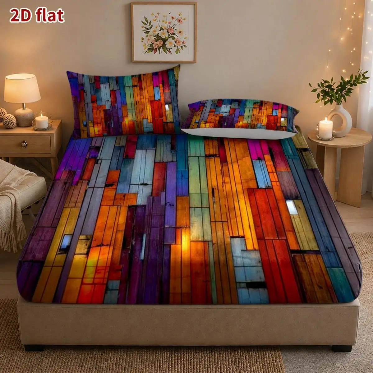 Mattress Protector with Pillowcase, Abstract Geometric Patchwork, Christmas, Halloween, 2D Printing, Mattress Cover, Gold Snowflakes and Star Decorations, Minimalist Style, Christmas, Mattress Cover Suitable for All Seasons, Machine Washable, Suitable for Home, Dormitory, Master Bedroom, Guest Room, Soft and Skin-Friendly, Dust-Proof and Mite-Proof, High Elasticity Fit, Easy to Store and Portable