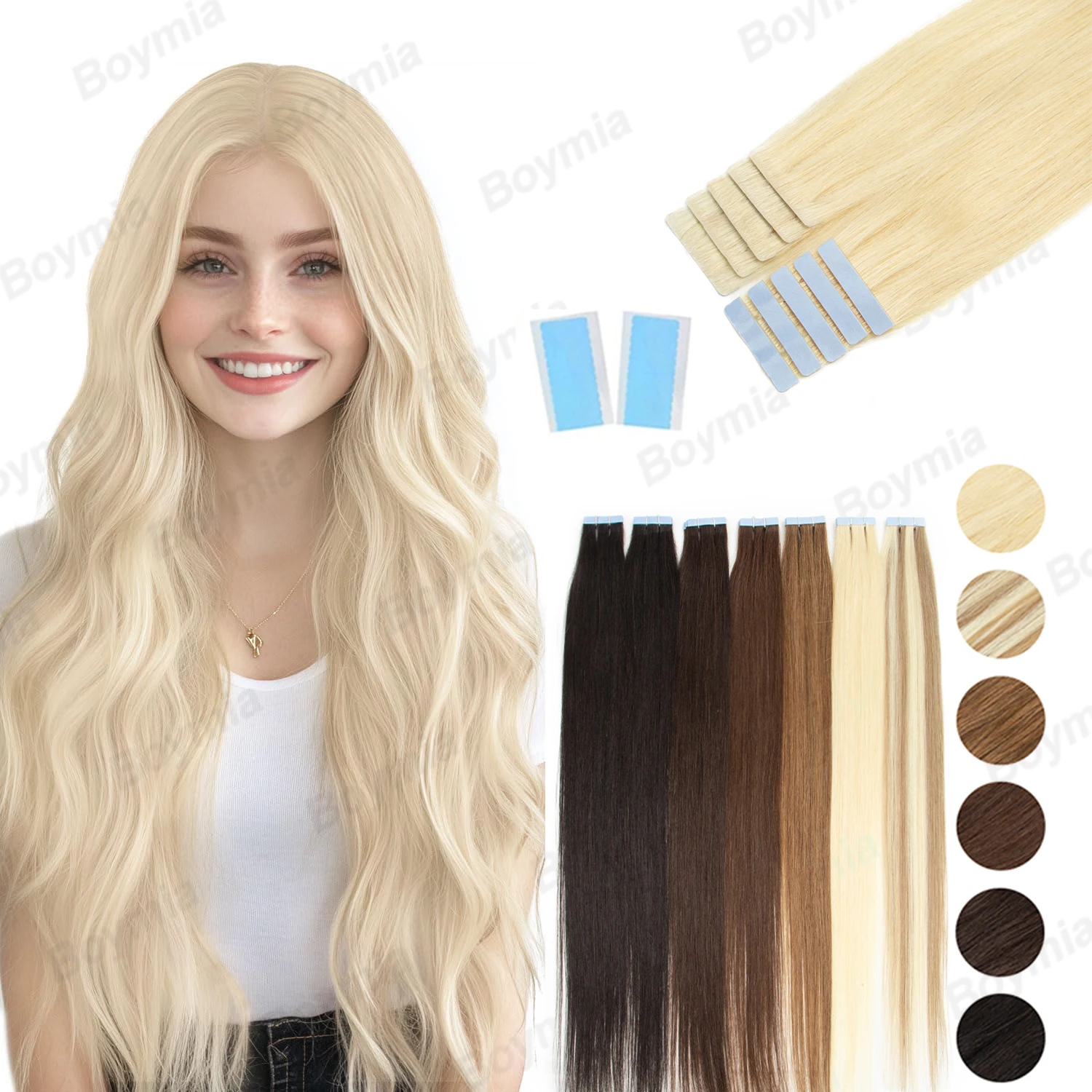 Boymia شريط حافة غير مرئي في وصلات الشعر شعر بشري غير مرئي أشقر فاتح شعر ريمي طبيعي سلس حقن الشريط Ins #1