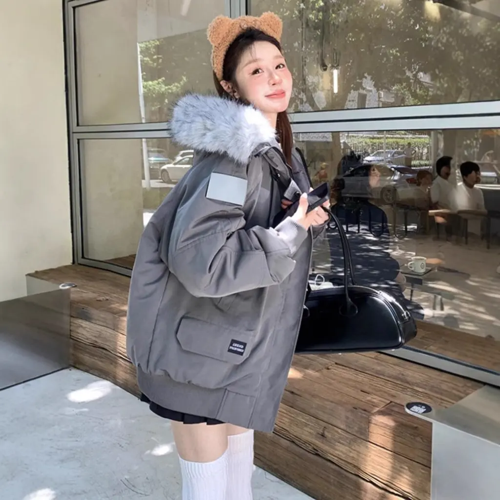 

Women's down Cotton-Padded Jacket Winter American Style Loose Fit Korean Style Parka Coat New Arrival