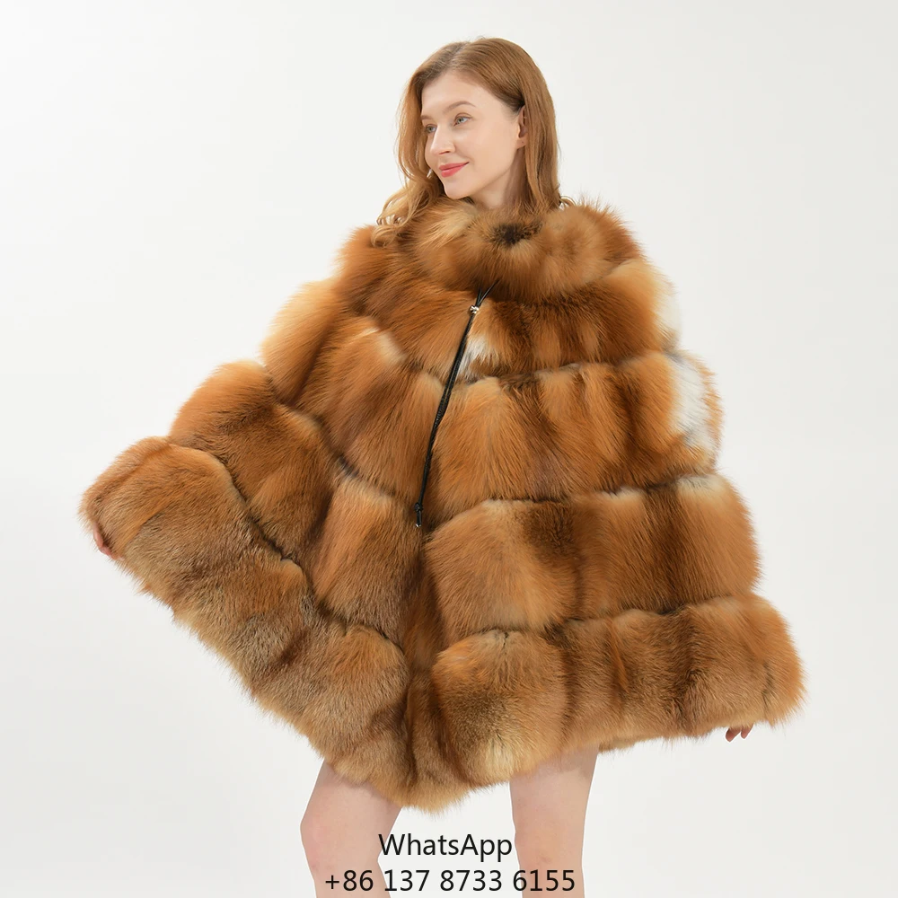 

Fashion Design Wholesale Real Fox Fur Shawl Poncho Cloak Custom Super Big Thick Warm Luxury Winter Women Large Fox Fur Cape