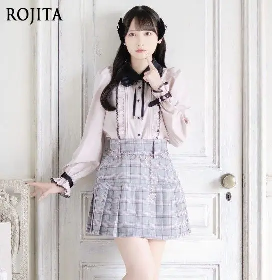 Long Sleeve Shirt Color Block Mass Production Type Gathered Lace Belt Decorated Heart Button Single Breasted Shirt Womens Tops