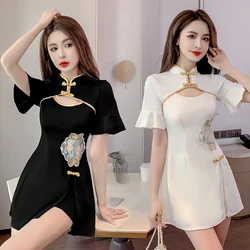 2026 Women Summer New Improved Qipao Style Chinese Retro Short Dress and Shorts Two Piece Set Outfits