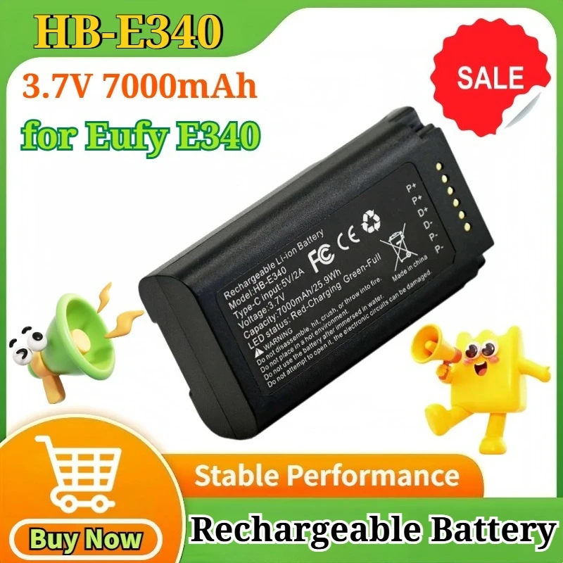 

HB-E340 3.7V 7000mAh Rechargeable Lithium Battery for Eufy Security E340 Video Doorbell Replacing Door Lock Batteries with USB-C