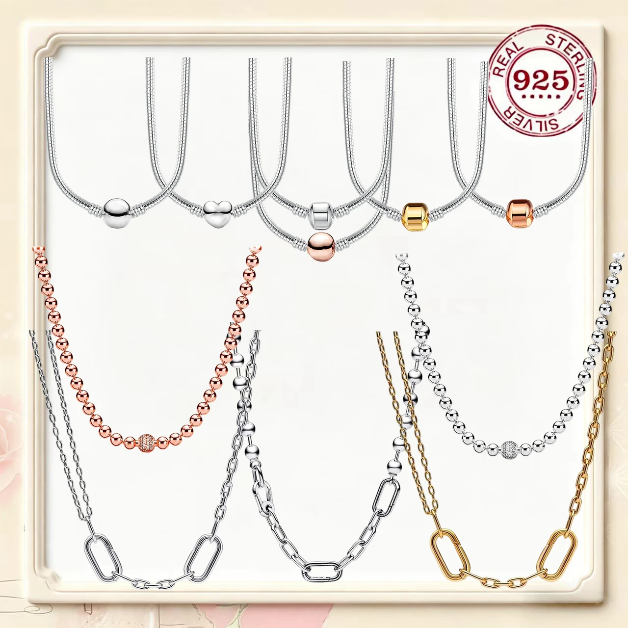 

S925 silver threaded snake bone necklace - fashionable and elegant style - 46cm necklace - women's high-quality jewelry