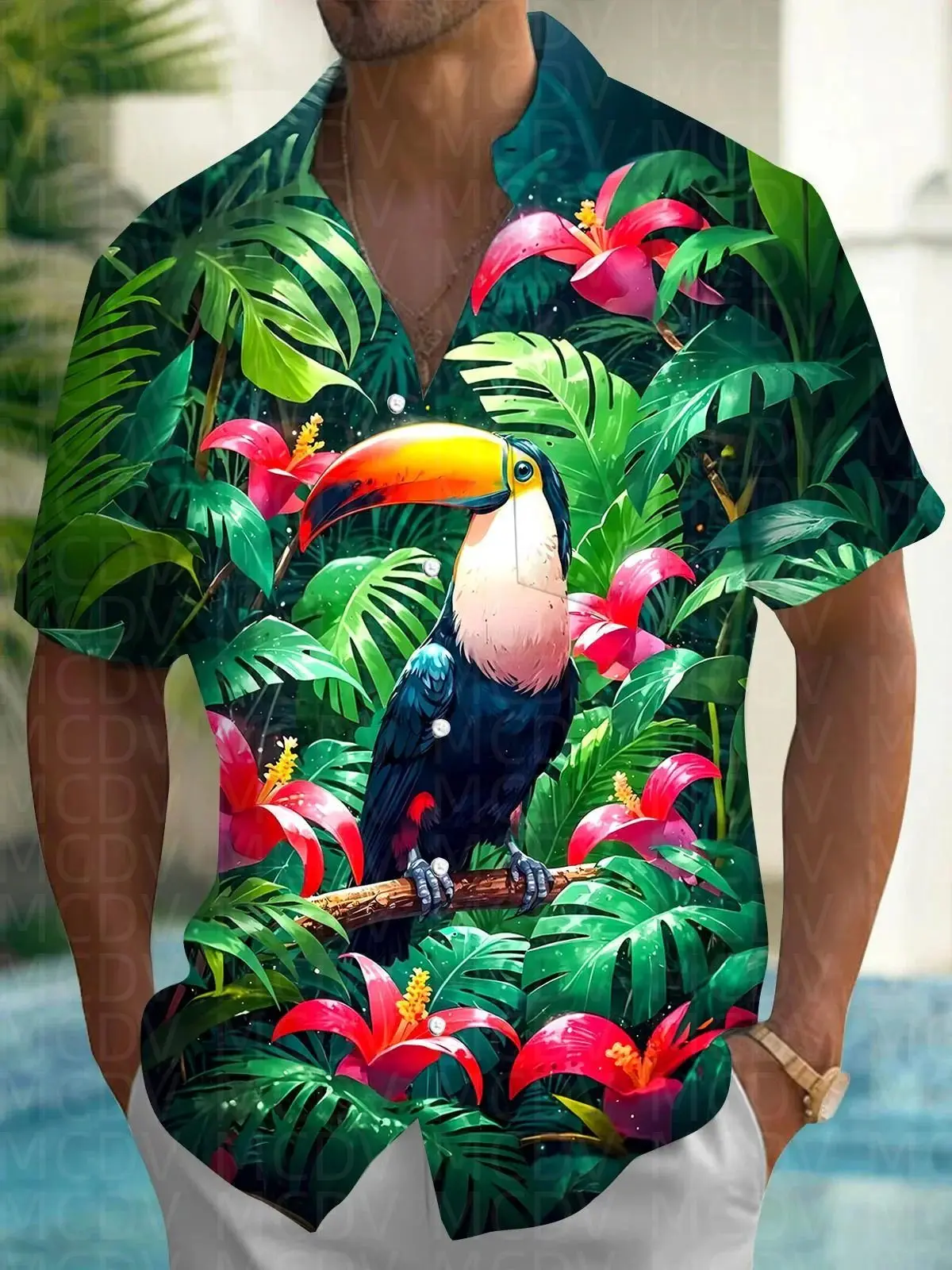 Balloon Pattern Men's Hawaiian Shirt Stretch Easy Care Camp Shirt Big Tall