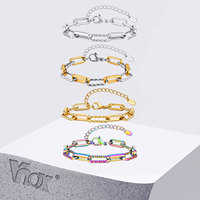 Vnox Stainless Steel Rectangle Chain Bracelet for Men Women, 7.5mm Wide Punk Jewelry with K18 Oval Plate, Adjustable Trendy Gift