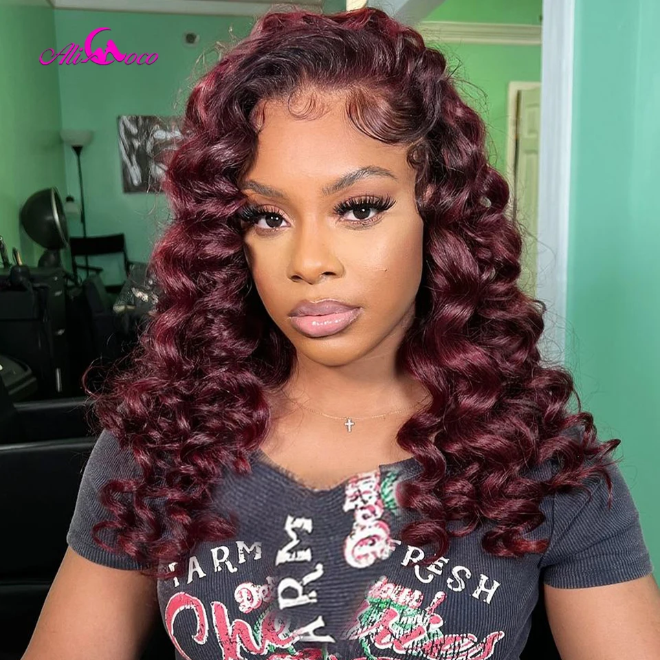 

180 Density Pre Plucked Lace Wigs 99J Loose Wave 13x4 Lace Front Wigs Human Hair Red Colored Wigs For Women Transparent